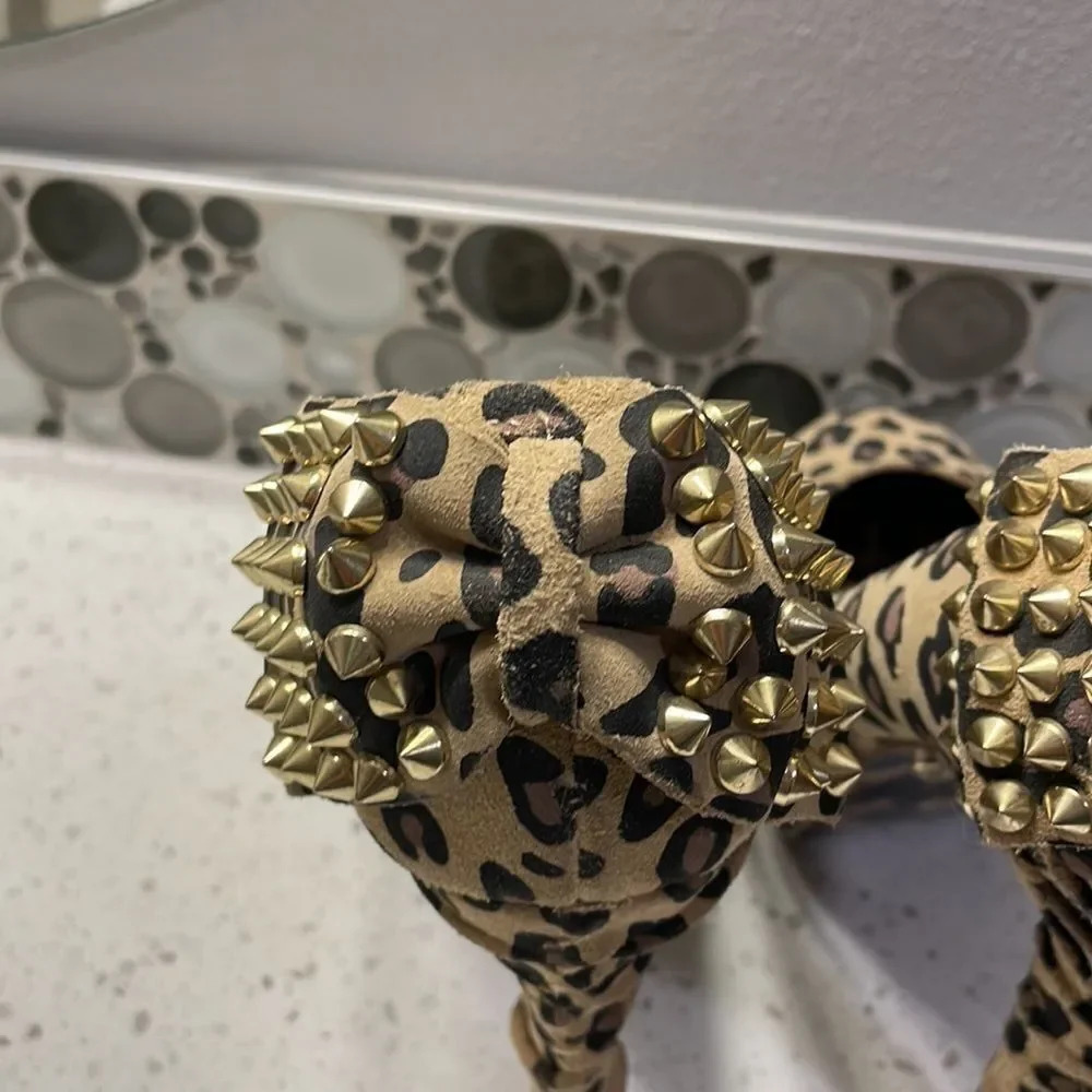 Betsey Johnson Women's Leopard Print Platform Heels + Gold Spikes - Picture 9 of 13